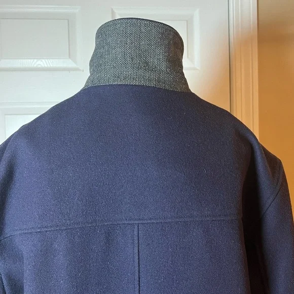 Lands End Mens Size M (38/40) Navy Pea Coat Wool Cashmere Blend